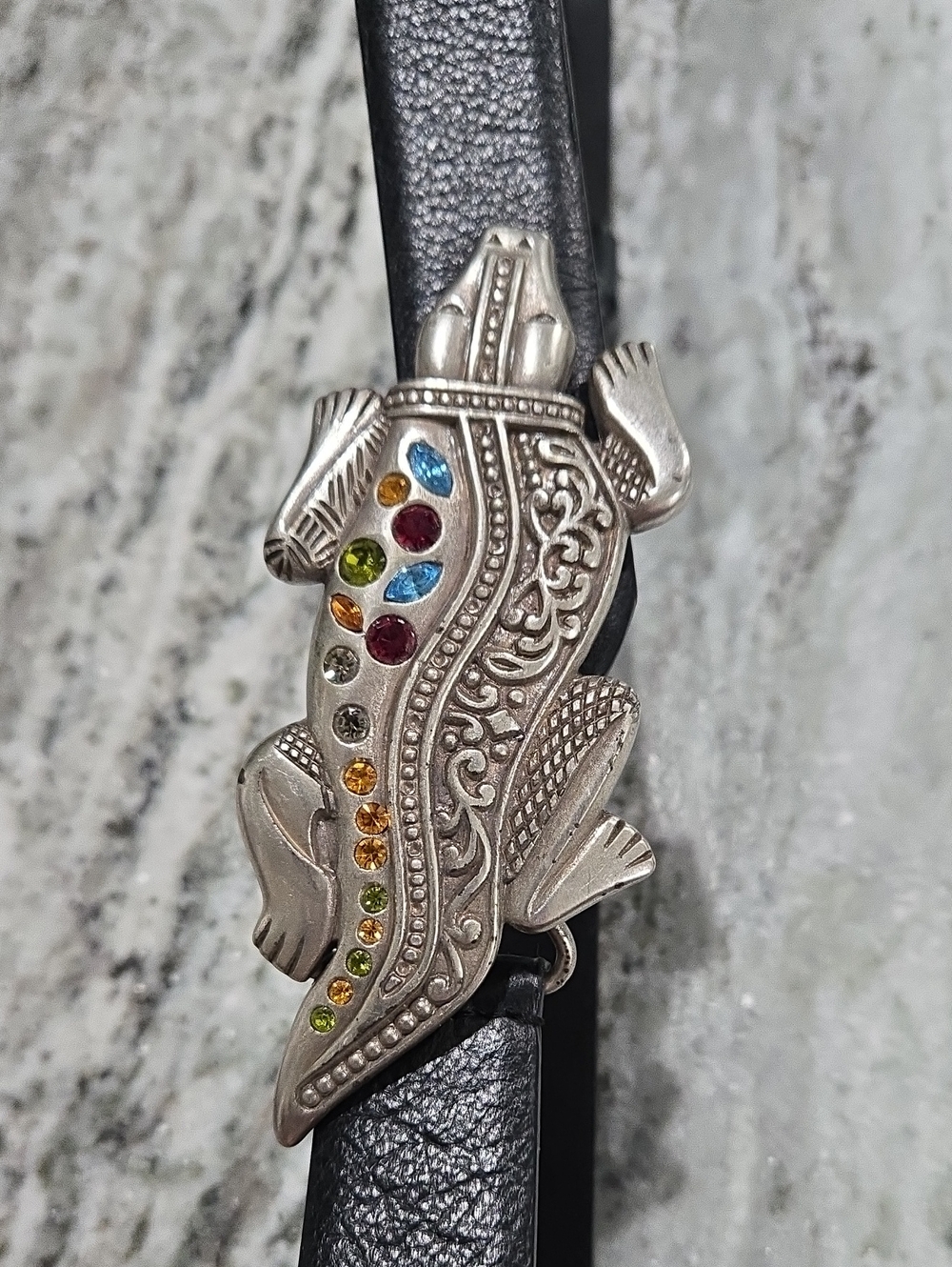 Vintage Chico's Silver Crocodile Charm Belt with Multicolor Gems M/L adjustable